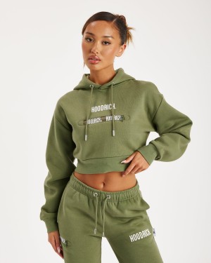 Hoodrich Aspect Cropped Felpa con Cappuccio Donna Verde Oliva | 69703-OEUY