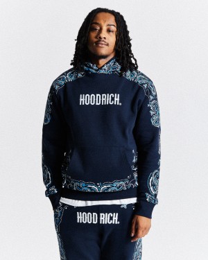 Hoodrich Motif Felpa con Cappuccio Uomo Blu Marino | 49726-MHKB