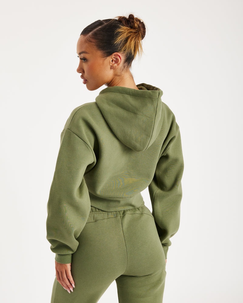 Hoodrich Aspect Cropped Felpa con Cappuccio Donna Verde Oliva | 69703-OEUY