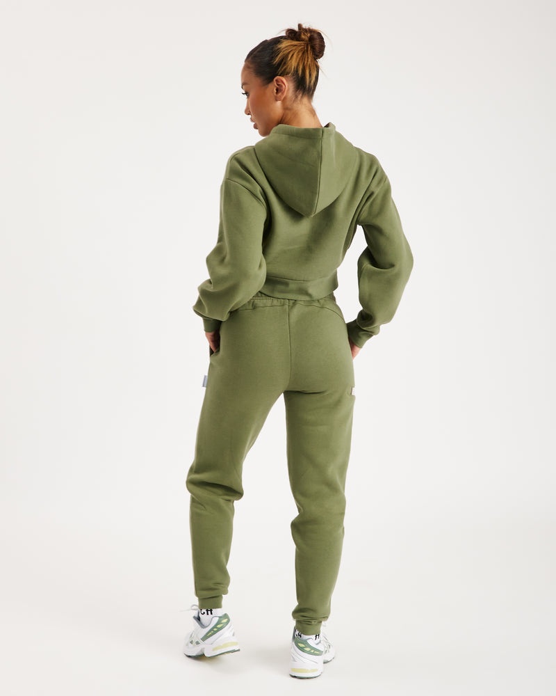 Hoodrich Aspect Cropped Felpa con Cappuccio Donna Verde Oliva | 69703-OEUY