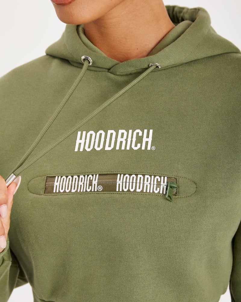 Hoodrich Aspect Cropped Felpa con Cappuccio Donna Verde Oliva | 69703-OEUY