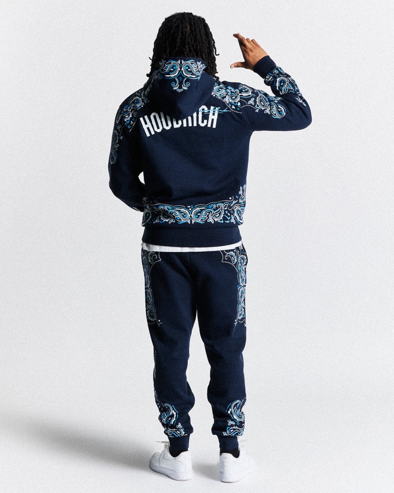 Hoodrich Motif Felpa con Cappuccio Uomo Blu Marino | 49726-MHKB