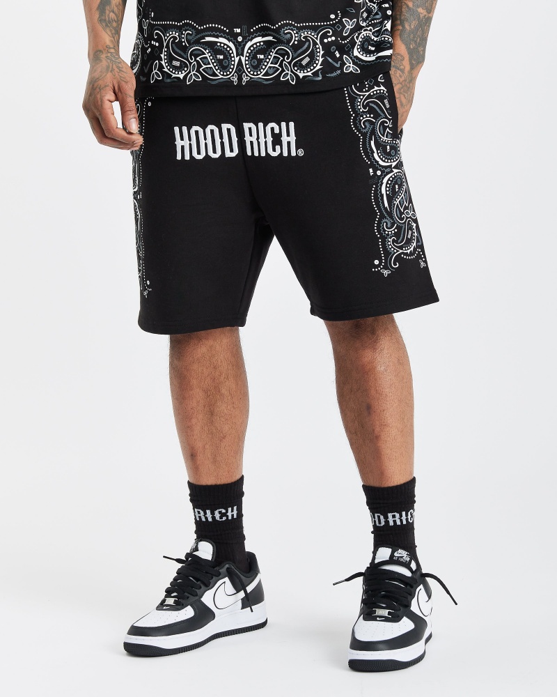 Hoodrich OG Motif Pantaloncini Uomo Nere | 51643-SYBL