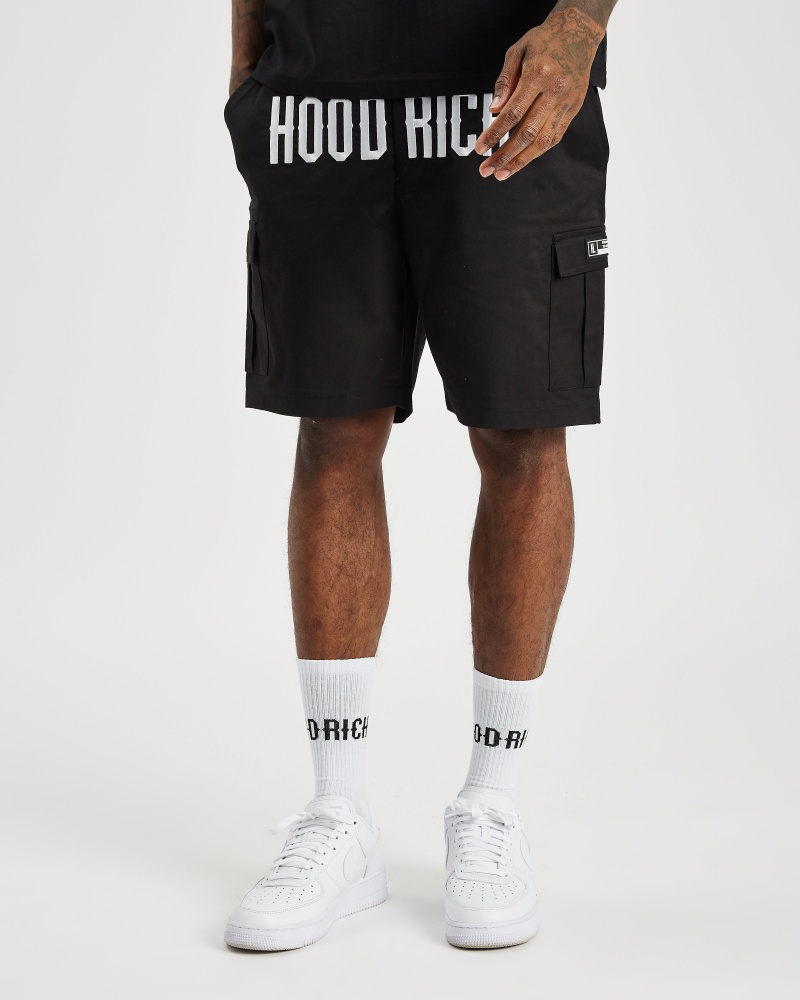 Hoodrich OG Trek Cargo Pantaloncini Uomo Nere | 58429-DMHG