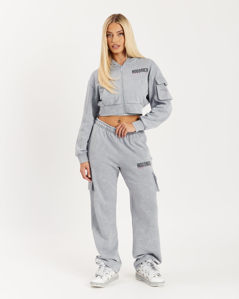 Hoodrich Peak Cropped Full Zip Felpa con Cappuccio Donna Grigie | 30795-FJHB