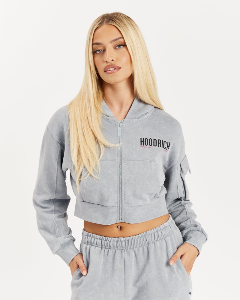 Hoodrich Peak Cropped Full Zip Felpa con Cappuccio Donna Grigie | 30795-FJHB